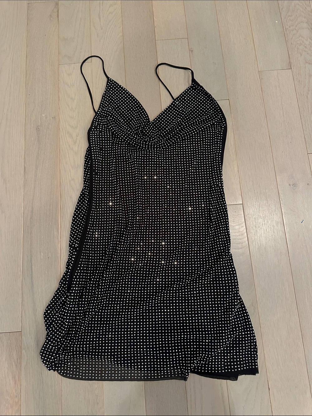 Zara Black Rhinestone-Embellished Slip Dress